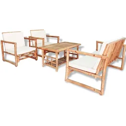 vidaXL 4-tlg. Garten-Lounge-Set mit Auflagen Bambus