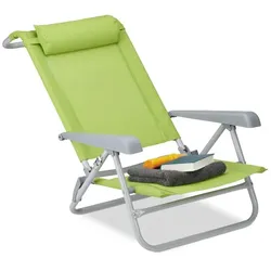 Relaxdays Klappbarer Liegestuhl mit Nackenkissen Grau,Grün