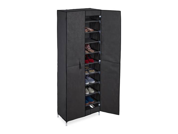 Relaxdays Schuhschrank Anthrazit Stoff 10 Fächer, Metall, Kunststoff, 61x168x31.5 cm, Schlafzimmer, Kleiderschränke, Stoffschrank