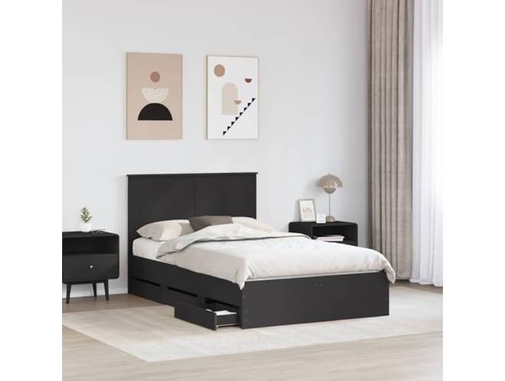 SKTQYQO Bett mit Stauraum, 120 x 190 cm, Schwarz, Holz, technisch Modernes Design, integrierte Schubladen, feste Latten, einfache Montage für Zimmer