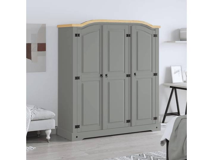 vidaXL Kleiderschrank Mexiko-Stil Kiefernholz 3 Türen Grau