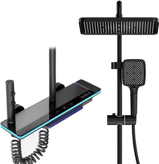 Unyqoos Douchesysteem met regendouche, digitaal LED-temperatuurdisplay, handdouche met 3 standen en bidetdouche