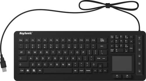 Keysonic KSK-6231 INEL (US) USB Tastatur US-Englisch, QWERTY Schwarz Silikonmembran, Wasserfest (IPX7), Beleuchtet, Integriertes