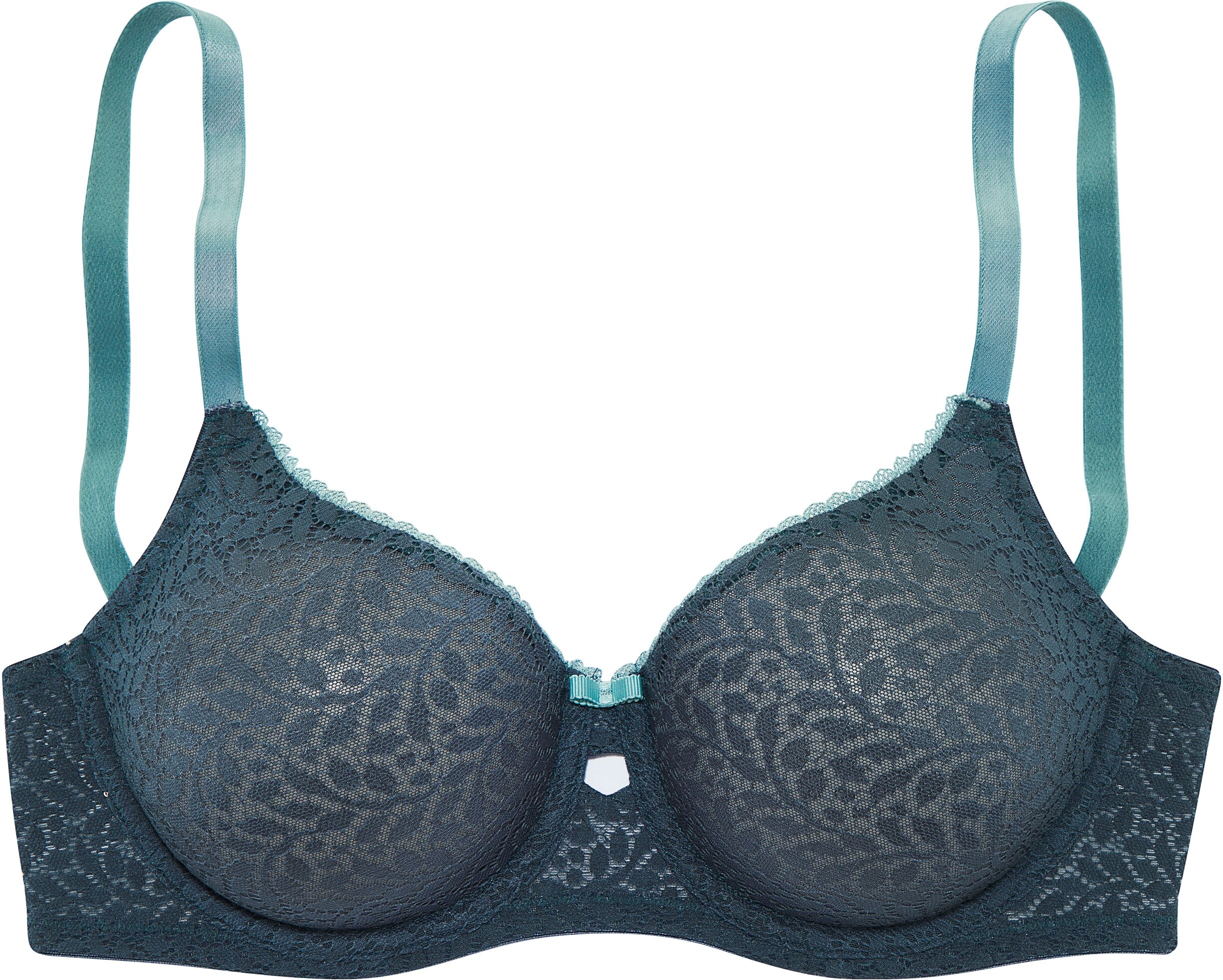 Minimizer-BH NUANCE BY LASCANA, Damen, Gr. 90, Cup D, grün (petrol, turmalin), Spitze, Obermaterial: 91% Polyamid, 9% Elasthan, BHs Minimizer-BH, mit Bügel aus leicht transparenter Spitze – ideal für grosse Grössen petrol, turmalin 90, Cup D
