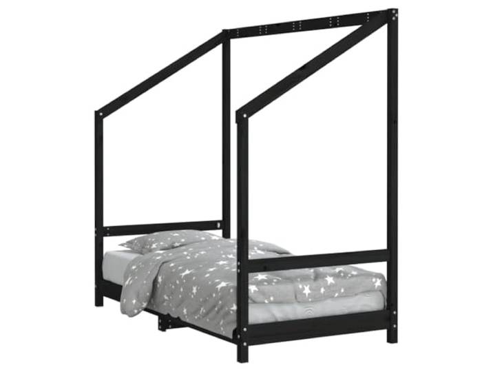 FDSAQOPT Schwarz 80x160 cm Massivholz Kiefer Massives Kiefernholz, Sperrholzlatten, niedriges Bettgestell, Lattenrost inklusive, Rahmen für Bettvorhänge, 80x160 cm