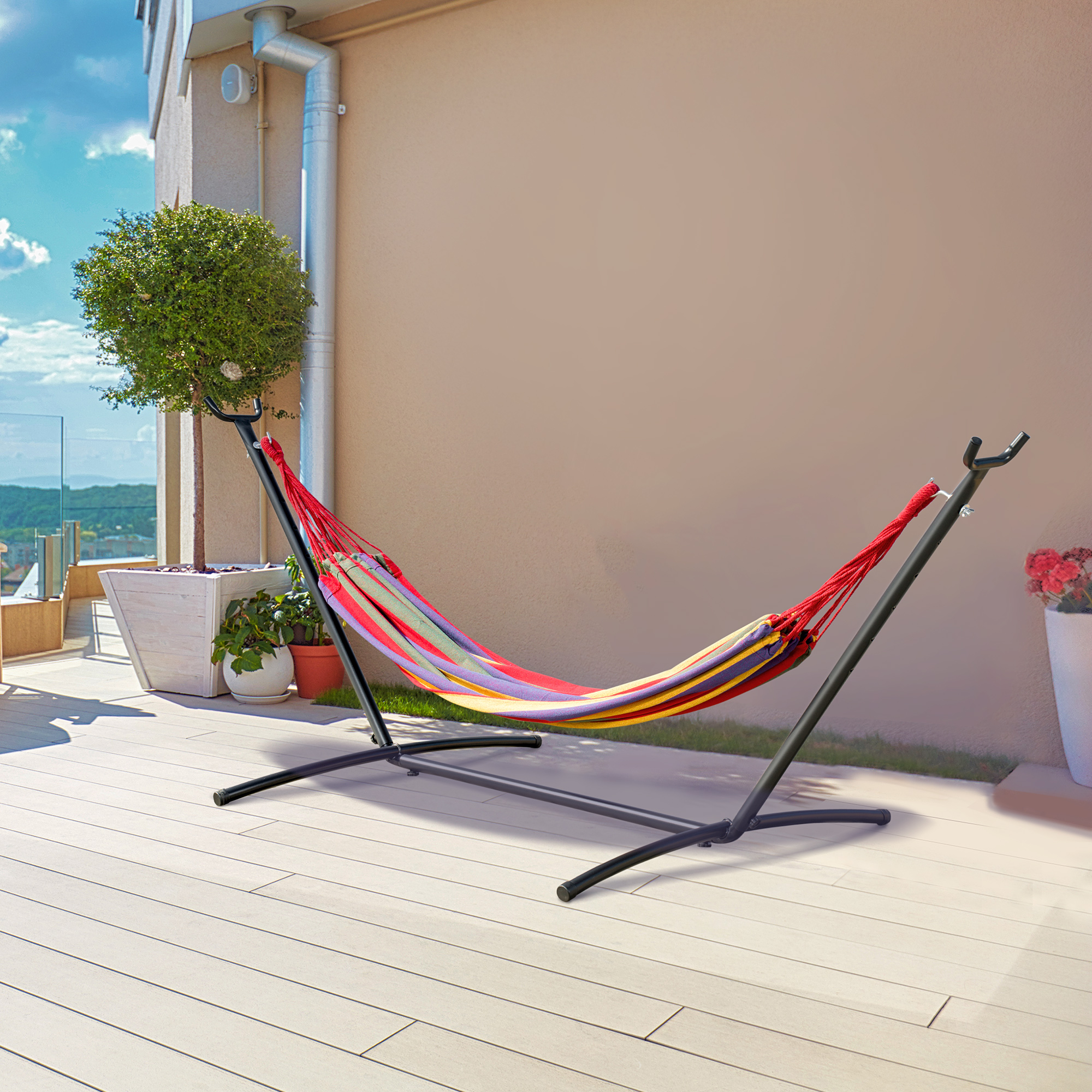 Outsunny Amaca da Giardino Autoportante con Struttura in Acciaio e Cotone Multicolor, Custodia Inclusa Aosom