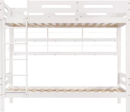 Etagenbett Kinderbett Ohne Matratze Weiss 90x200cm Mit Fallschutzgitter Offenes Regal Fuenfstufige Leiter Reichlich Stauraum Kiefer MDF Jugendbett