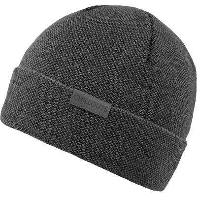 Strickmütze CHILLOUTS "Kilian Hat", Herren, grau (dunkelgrau), Feinstrick, Kunstfaser, unifarben, Mützen Strickmütze, atmungsaktiv, gefüttert, breiter Umschlag