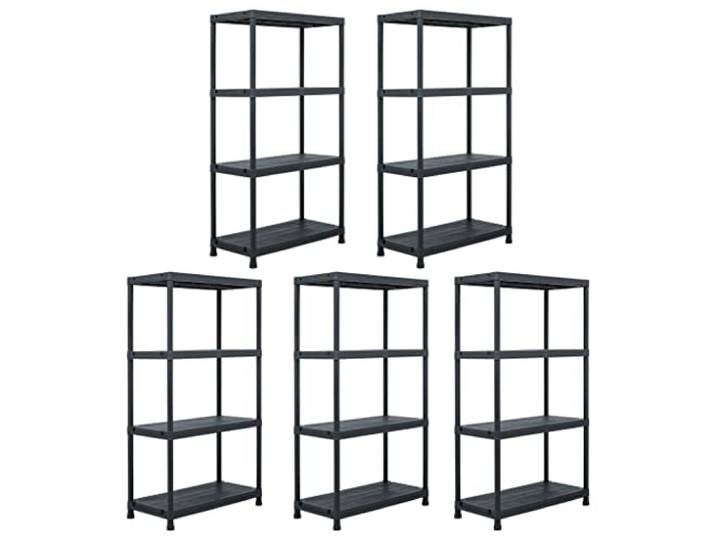 FMPGJLYH 5 STK. Lagerregale Kunststoff, 60 x 30 x 138 cm, Schwerlastregal Set Schwarz für Keller, Werkstatt und Haushalt