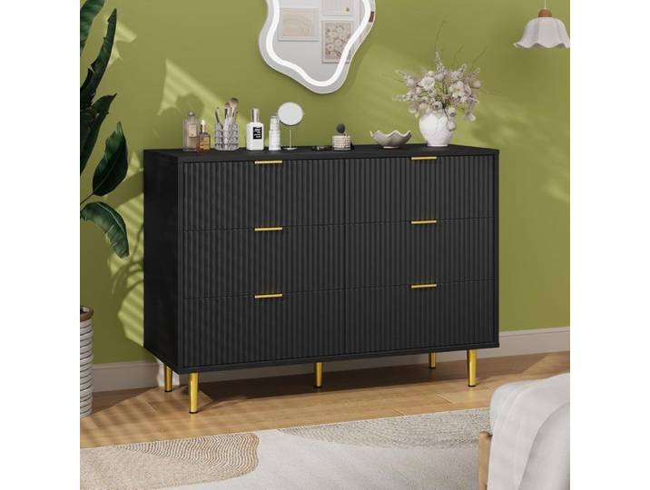 Commode de chambre-Commode avec 6 Tiroirs –Garvee - Armoire à Tiroirs Blanche-Style Moderne & Étroite -Noir-100x75x40 cm