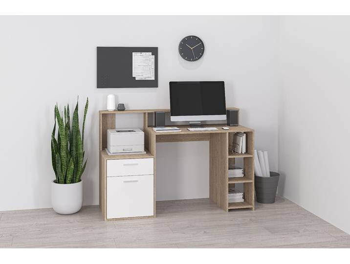 FMD Bolton Schreibtisch mit Stauraum und Ablage, offene Fächer, 138,5 cm breit