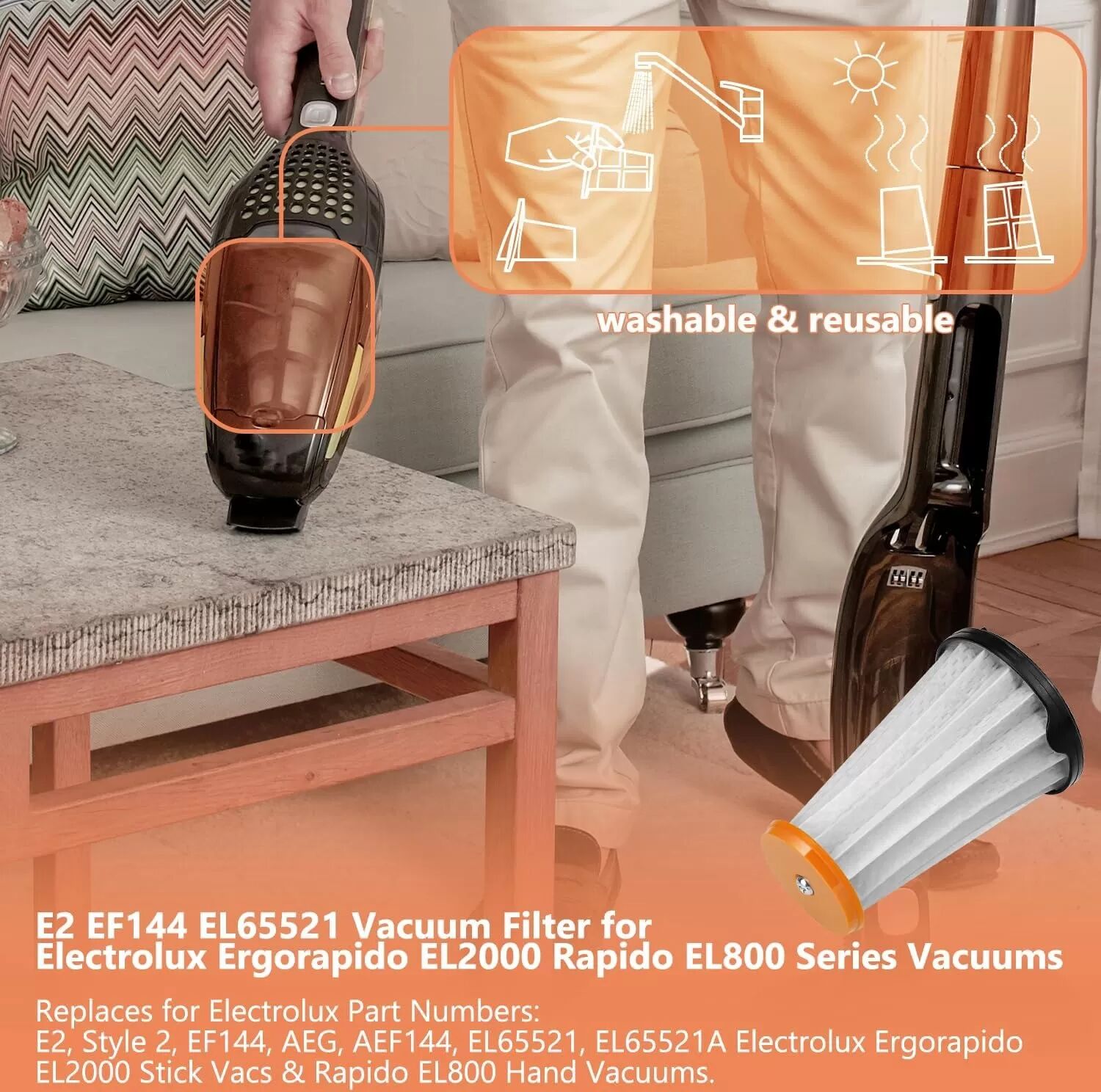 INF Waschbarer Kegelfilter kompatibel mit Electrolux/AEG Staubsaugern (AEF144)