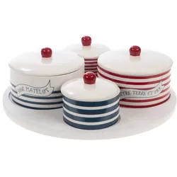 Tablett und seine 4 Schalen Marinière - Decor Rond Grès Amadeus 30x30 cm