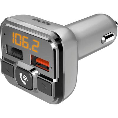 HAMA Bluetooth-Adapter "FM-Transmitter mit Bluetooth- und Freisprechfunktion Transmitter", silber (silberfarben), B:9cm H:4,1cm T:23cm, Adapter