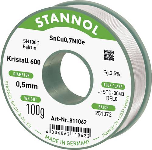 Stannol Lötdraht Kristall 600 Lötzinn, bleifrei bleifrei, Spule REL0 100g 0.5mm