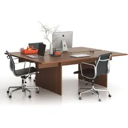 Büroschreibtisch SOLID Double + 1x Verlängerung, 210x165 cm, Nussbaum