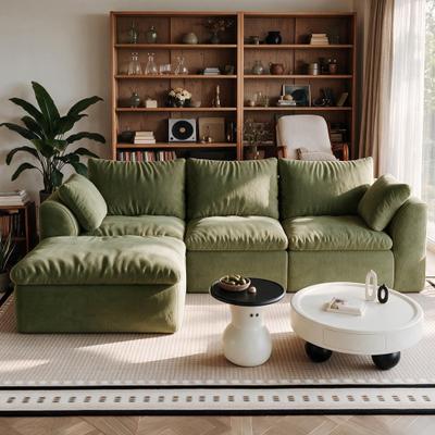 Loedds 96.53-inch 4-Seat Modular L-Shaped Fabric Sectional Sofa with Chaise and Resilient Foam Cushioning, Green