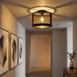 LED Deckenleuchte Deckenlampe Wohnzimmerleuchte schwarz gold Retrolampe Esstischleuchte, Gitterschirm Metall rund, 1x E27 Filament LED warmweiß, DxH 40x34 cm