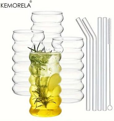Uplifted Finds Creative Transparent Ripple Mug High Performance Heat Resistant Glass Tumbler For Coffee, Tea, & Juice 4 Pcs
