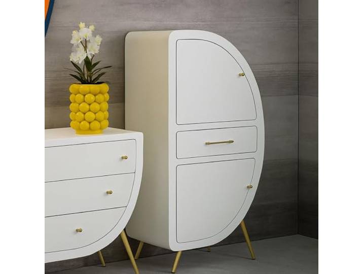 Dmora Sideboard Boretto 60x32x133 cm Weiß, 1 Schublade 2 Türen
