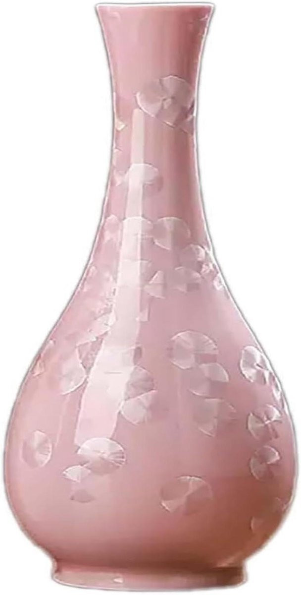 Handbeschilderd Keramisch Roze Vaasje met Glazuur - Hoogte: 215 cm