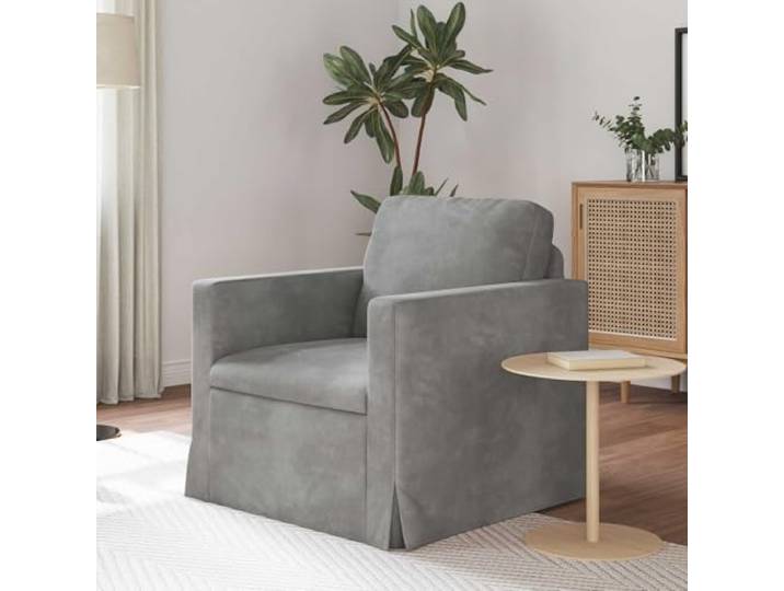 Modulares Sofa Hellgrau 78x78x80 cm Samt mit Metallrahmen und Holzarmlehnen 2-teiliges Design, Metallrahmen, Holzarmlehnen, Plastikfüße, pflegeleichter Samt, Wohnzimmer oder Schlafzimmer