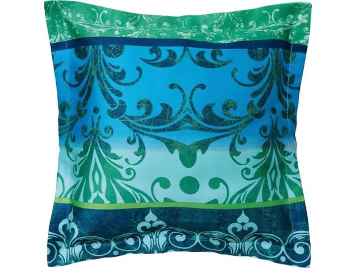 Erwin Müller Wende-Kuschelkissenbezug Mako-Satin orientalisch, blau Größe 40x40 cm - temperaturausgleichend, mit Reißverschluss