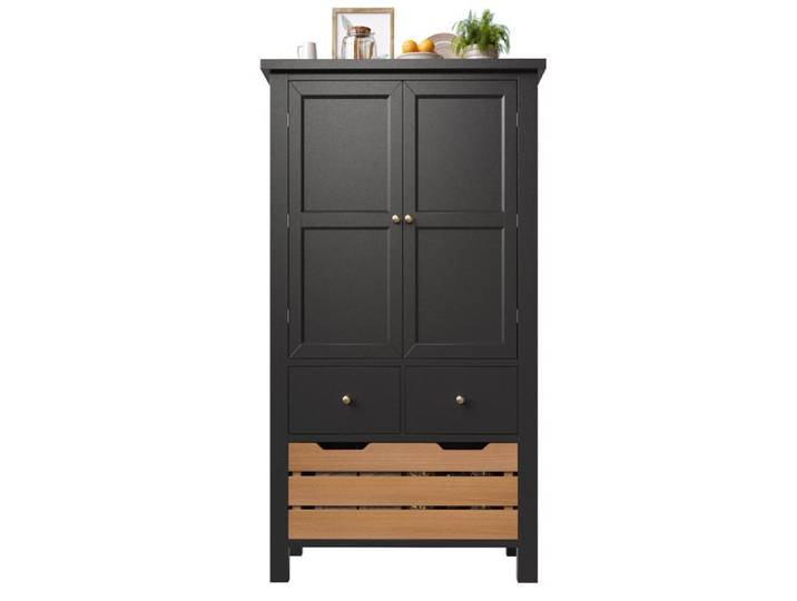 Buffet de cuisine multifonction 80x40x140 cm 2 portes 5 tiroirs noir/blanc