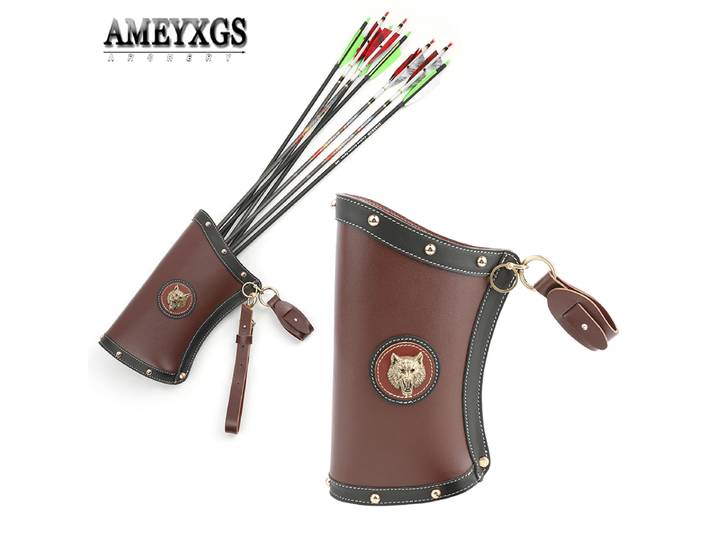 Carquois de flèche en peau de vache, grande capacité, Portable, marron, sac de transport de flèche, arc composé, arc classique, chasse, tir, Acc