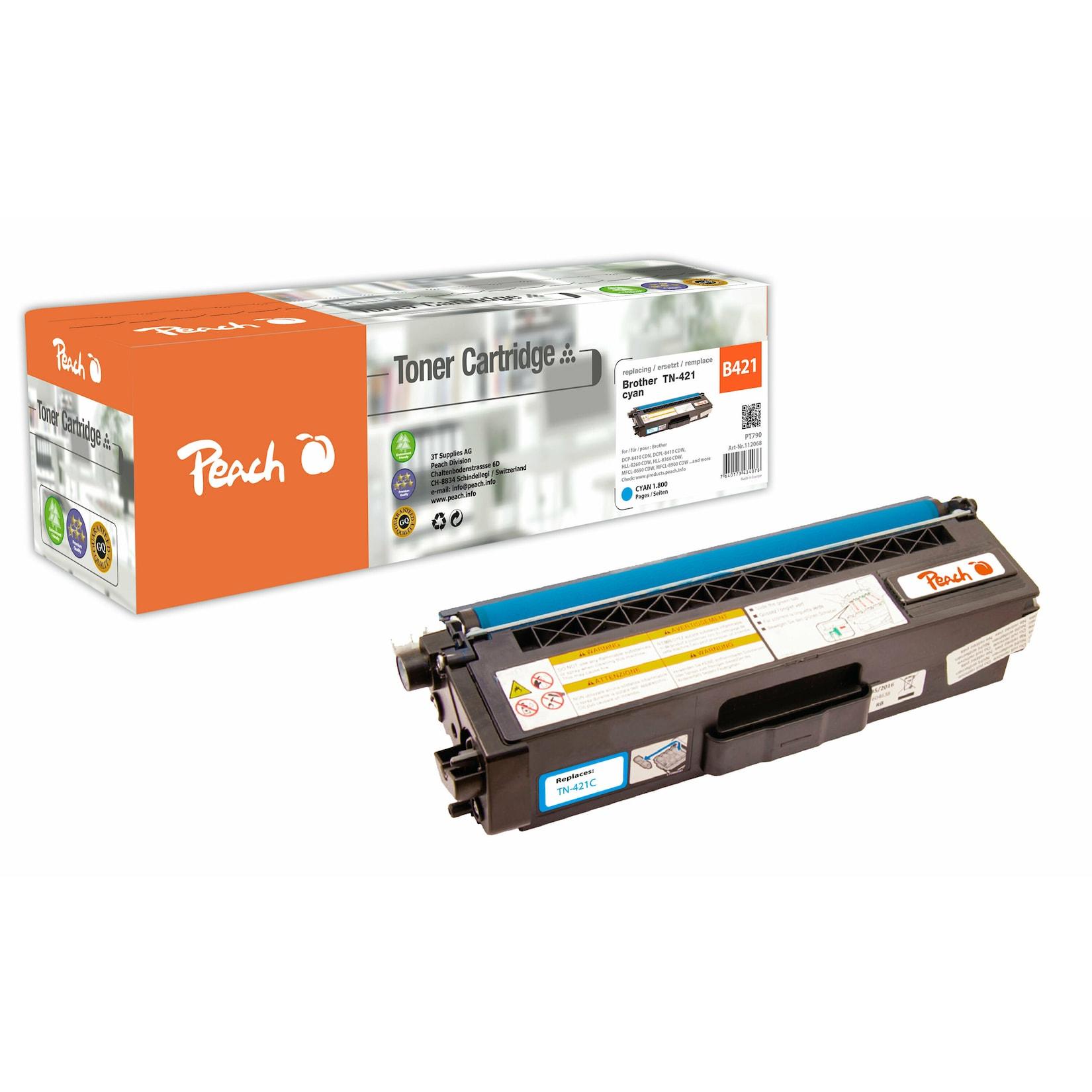 Peach B421 C Toner cy ersetzt Brother TN-421C für z.B. Brother DCPL 8410 CDW, Brother MFCL 8690 CDW, Brother DCPL 8410 CDN, Brother HLL 8260 CDW (wiederaufbereitet)