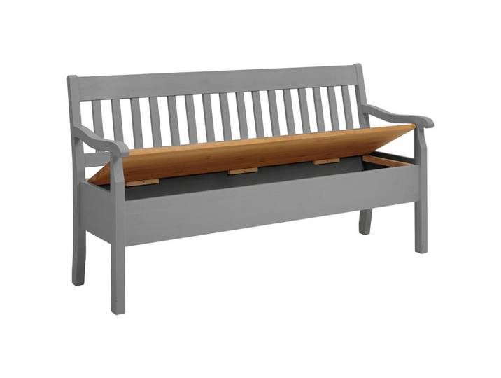 Boxxx Sitzbank, Grau, Laugenfarbig, Holz, Kiefer, massiv, 3-Sitzer, 169x93x58 cm, Truhe im Sitz, in verschiedenen Holz-Dekoren erhältlich, mit Rückenlehne, Größen erhältlich, Holzmöbel, Sitzgelegenheiten Holz, Holzbänke