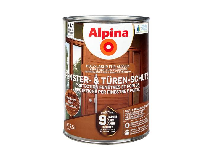Alpina Holzlasur Fenster- und Türen-Schutz Nussbaum 2.5 l Seidenmatt