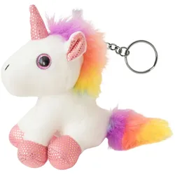 Plüsch-Einhorn-Schlüsselanhänger Metallring Weiß 12cm