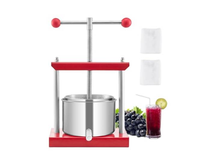 VEVOR Pressoir à Fruits Manuel Capacité 3 L\, Presse à Vin avec 2 Barils en Acier Inoxydable\, avec Poignée en T\, Nettoyage Facile\, Presse à Jus\, Raisin\, Cidre de Pomme pour la Cuisine et la Maison