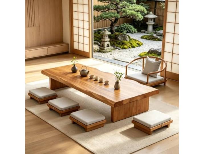 SZKTHD Japanischer Massivholz-Bodentisch Niedriger Esstisch zum Sitzen auf dem Boden, ohne Stuhl, für Wohn-, Tee- oder Empfangsräume(140x60x35cm)