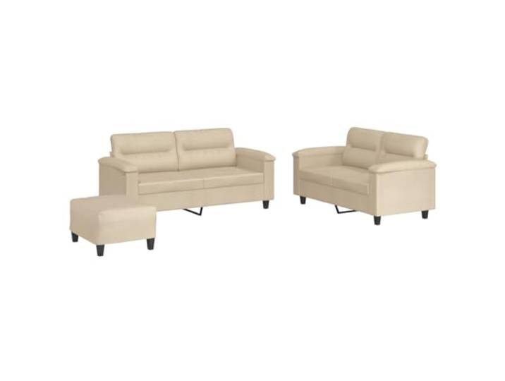 Makastle 3er Set Sofa Couchgarnitur mit Kissen Creme Mikrofasergewebe