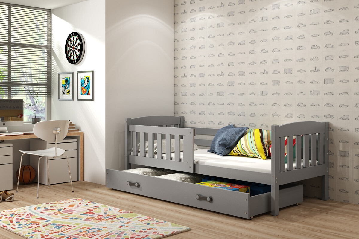 Kinderbett mit Stauraum mit Matratze 90x200 BRIGID - Graphit