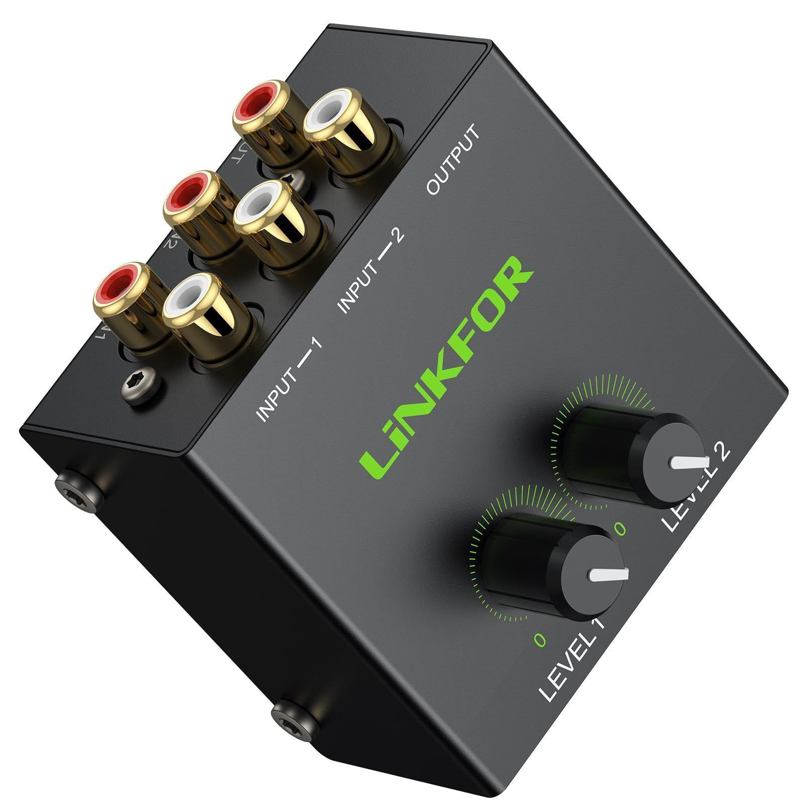 Selius Passieve RCA-audiomixer - 2-kanaals stereomixer met vergulde RCA-connectoren