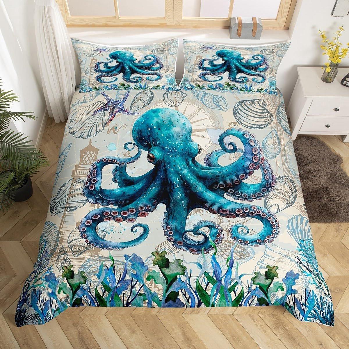 Omgoods Octopus Dekbedovertrek Set voor Kinderen, 3 Stuks