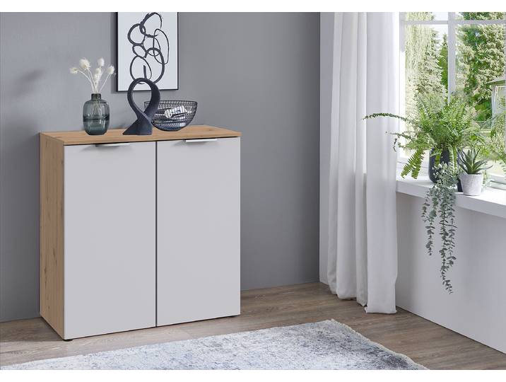 Kommode Level36 mit Türen 81cm Holz/Weiß/Weiß/Eiche Artisan Dekor