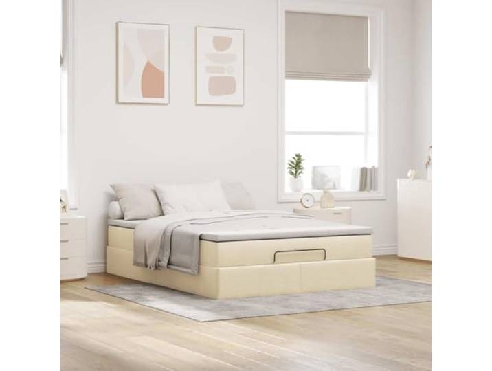 KTHLBRH Boxspringbett mit Matratze, Creme, 140 x 190 cm Taschenfedern, hydraulischer Aufzug, inklusive Matratzenschoner, Lattenrost