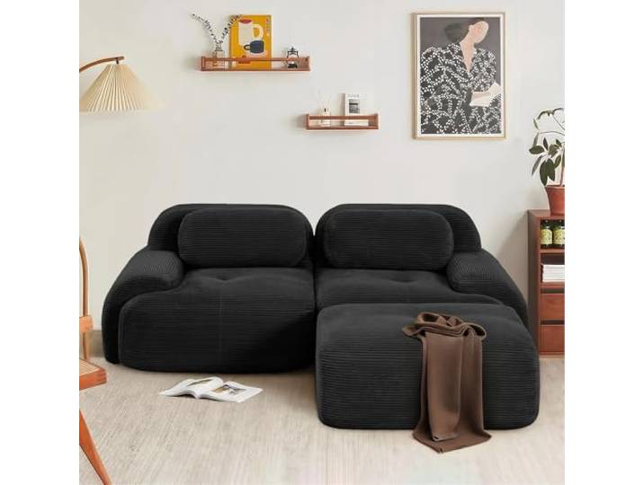 SoarFlash Modernes modulares Sofa, Kordtstoff-Oberfläche, Tiefe Sitzfläche + breite Armlehnen, werkfertig, 2-Sitzer Ecksofa, Schwarz