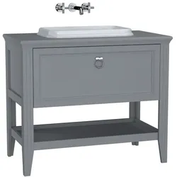 VitrA Valarte Einbauwaschtisch-Möbel-Set 62199 98 x 52 x 87,5 cm, 1 Vollauszug, Korpus grau matt/Waschtisch weiß hochglanz
