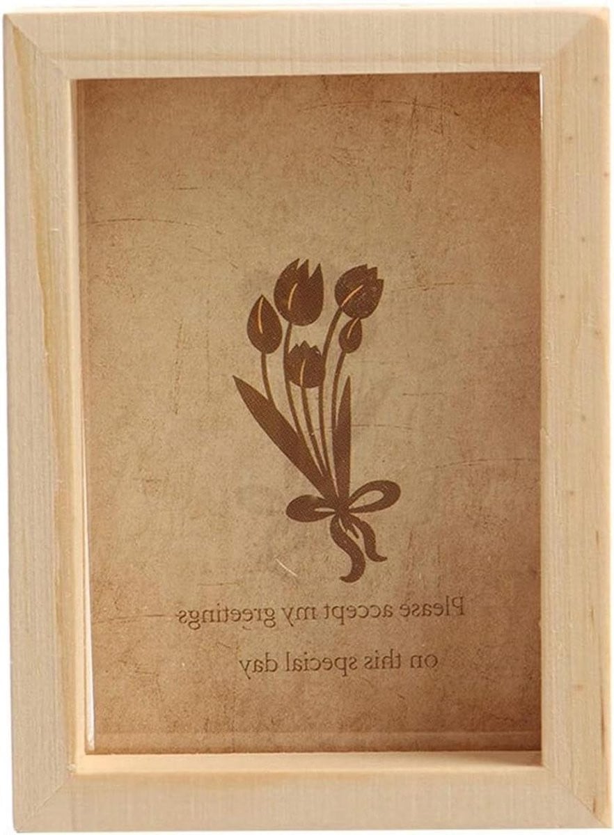Decoratieve houten fotolijst in houtkleur met verwisselbare passe-partout