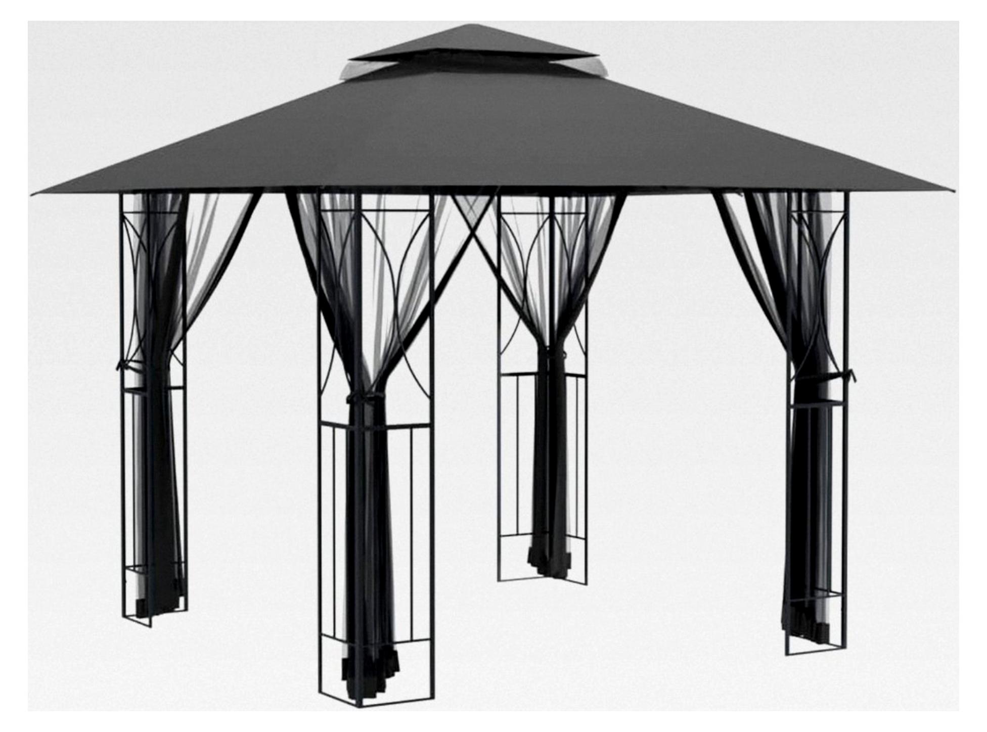 Gartenpavillon mit Seitenwänden und Doppeldach, Gartenzelt aus Stahl, Anthrazit 300x300x270cm