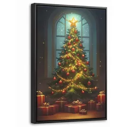 LEINWAND Bilder mit Rahmen - Weihnachtsbaum - Geschenk - Winter - 40x60