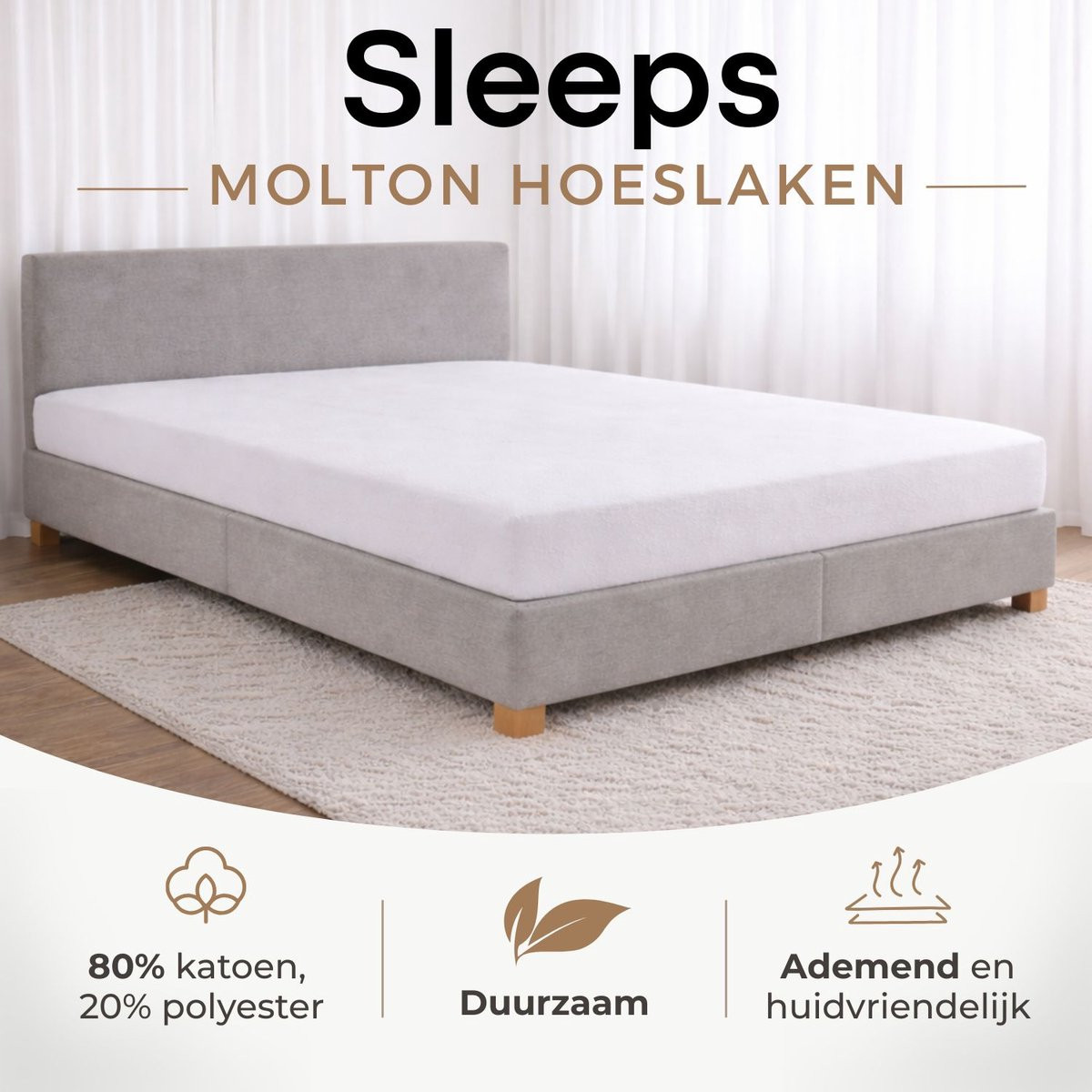Sleeps Molton Hoeslaken Katoen Stretch Matrasbeschermer 200x200 cm