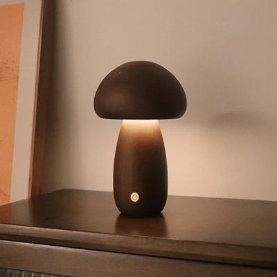 Uplifted Finds Mushroom LED Dimmable Wooden Table Lamp Rechargeable Touch Bedside Night Light For Bedroom b walnut