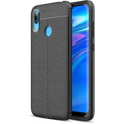 Screenguard Huawei Y7 2019 Hülle Leather Design TPU Cover (Huawei Y7 (2019)), Smartphone Hülle, Schwarz