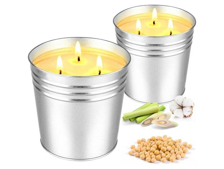 Citronella Kerze 2er Set 17oz Sojawachs Duftkerze Outdoor, Silberfarben, Paraffin, 20.3 cm, Dekoration, Kerzen & Kerzenhalter, Duftkerzen